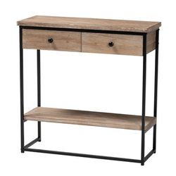 Silas Modern Industrial Natural Brown Finished Wood And Black Metal 2-Drawer Console Table by Baxton Studio in Natural Brown Black
