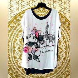 Disney Tops | Hp Ladies “Disney” Soft Flowy Top Depicting Minnie Mouse & The Castle, Size 2x | Color: Pink/White | Size: 2x