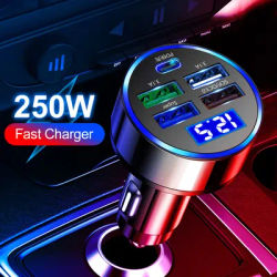 Chargeur de téléphone de voiture LED 5 ports charge rapide adaptateur de type C 250W PD QC 3.0