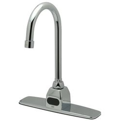 Zurn Industries Z6920-XL-CP8-MV Deck Mount Gooseneck Sensor Faucet w/ 0.5 gpm Aerator & Mixing Valve - 8" Plate, Chrome