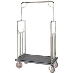 Hospitality 1 Source BCF107SS Luggage Cart w/ Carpeted Deck - 43"L x 25"W x 75"H, Silver