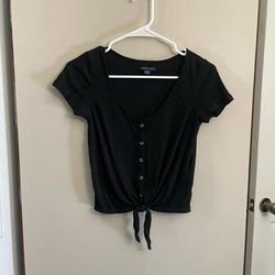 American Eagle Outfitters Tops | 3/$15 American Eagle Black Knot Tie Top Size Xs | Color: Black | Size: Xs