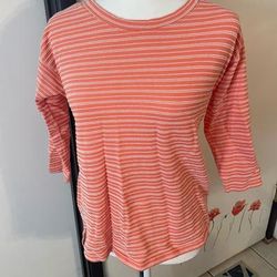 Columbia Tops | Columbia Orange And White Striped And Textured 3/4 Sleeve Shirt | Color: Orange/White | Size: S