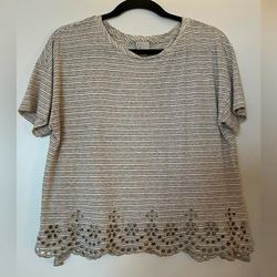 Anthropologie Tops | Anthropologie Postmark Striped Eyelet-Trimmed Tee | Color: Cream/White | Size: S