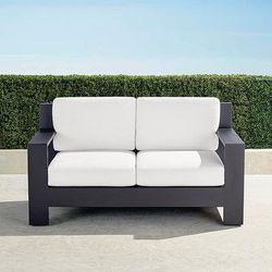 St. Kitts Loveseat with Cushions in Matte Black Aluminum - Quick Dry, Glacier - Frontgate