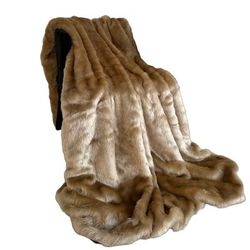 Plutus Brown Gold Rabbit Faux Fur Luxury Throw Blanket - Plutus PBSF2344-6072-TC