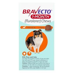 Bravecto 1-Month Chew For Small Dogs 9.9-22lbs (Orange) 1 Chew