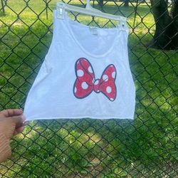 Disney Tops | Disney Minnie Mouse Crop Top | Color: Red/White | Size: Xl