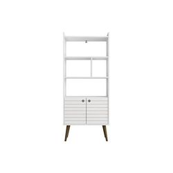 "Bogart 62.6" Mid-Century Modern Bookcase in White and Nature - Manhattan Comfort 254BMC6"