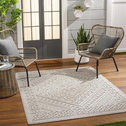 Hibah 5'3" x 7' Modern Natural Gray/Taupe/Smoke/Dark Gray/Eggplant Outdoor Area Rug - Hauteloom