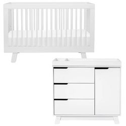 Babyletto Hudson 3-in-1 Convertible Crib + 3-Drawer Changer Dresser Bundle - White