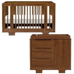 Babyletto Yuzu 8-in-1 Convertible Crib + 3-Drawer Changer Dresser Bundle - Natural Walnut