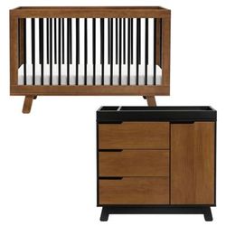 Babyletto Hudson 3-in-1 Convertible Crib + 3-Drawer Changer Dresser Bundle - Natural Walnut / Black