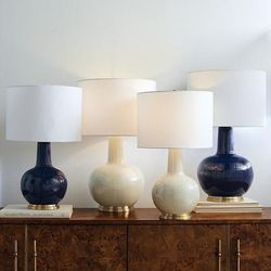 Carlota Table Lamp - Navy, Navy Large Gourd Base with White Drum Shade - Frontgate