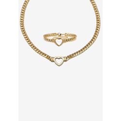 Women's Yellow Gold Ion-Plated Stainless Steel Heart Bracelet And Necklace 16 Inch by PalmBeach Jewelry in Gold