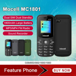 Mocell MC1801 Feature Phone 2.4" 1800mAh Battery Dual Sim Dual Standby Loud Speaker MP3 MP4 FM Radio Torch Senior Phone