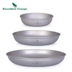 Boundless Voyage 3pcs Ultralight Titanium Plate Camping Bowl Dish with Mesh Bag Outdoor Camping Tableware Cookware Mess Kit 167g