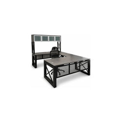 Xdustrial Series 71"W x 107"D Executive Black Metal Frame U-Shaped Desk with Overhead St