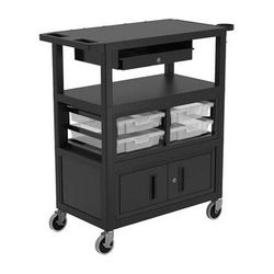 Luxor 32 x 18" Deluxe Teacher Cart with Locking Cabinet & Storage Bins ECMBSKBC-B