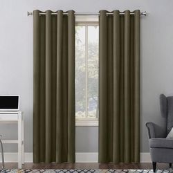 Wide Width Cameron Texture Grommet Window Panel by BrylaneHome in Olive (Size 50" W 96" L)