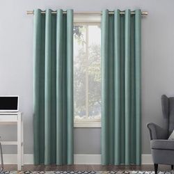 Wide Width Cameron Texture Grommet Window Panel by BrylaneHome in Misty Blue (Size 50" W 96" L)