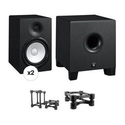 Yamaha HS8 Powered Studio Monitors and HS8S Subwoofer with Isolation Stands Kit HS8