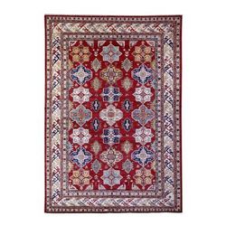 Shahbanu Rugs Barn Red Hand Knotted Afghan Super Kazak with Tribal Medallions Design Soft and Shiny Wool Rug (6'11" x 9'11")