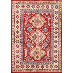 Red Kazak Oriental Area Rug Hand-Knotted Bedroom Wool Carpet - 4'3"x 6'0"