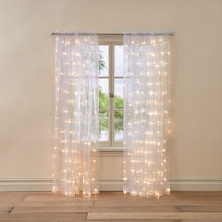 Wide Width Pre-Lit Rod-Pocket Curtain Panel by BrylaneHome in White (Size 54" W 84" L)