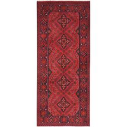 Shahbanu Rugs Imperial Red, Afghan Andkhoy with Geometric Pattern, Natural Wool, Hand Knotted, Runner Oriental Rug (2'7" x 6'3")