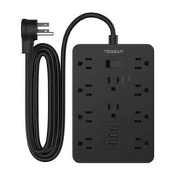 Tessan 10-Outlet Surge Protector with 3 USB Ports (Black, 5') TS- TPM10-BK