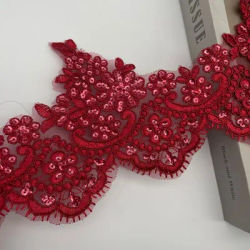 1 Yard gris rouge vert cordon tissu paillettes fleur Venise venise maille dentelle garniture Applique couture artisanat pour mariage décembre 13 cm