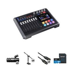 TASCAM Mixcast 4-Person Podcast Kit with Mixer-Recorder, Microphones, Mic Stands, MIXCAST 4