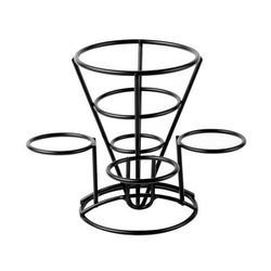 GET 4-361843 5" Round Wire Fry Cone Basket w/ 3 Condiment Holders - 7"H, Iron, Black, Iron Powder Coated, Case of 12