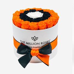 Classic White Box | Cincinnati Edition | Orange & Black & White Roses