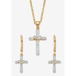 Women's Diamond Accent Gold-Plated 2-Piece Cross Earring and Necklace Set 18"-20" by PalmBeach Jewelry in Gold