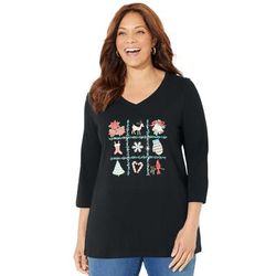 Plus Size Women's Wit & Whimsy Tees by Catherines in Black Holiday Motifs (Size 5X)