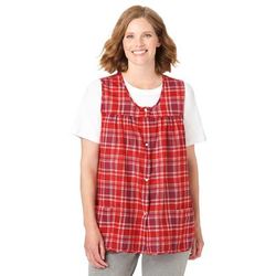 Plus Size Women's Snap-Front Apron by Only Necessities in Vivid Red Heart Plaid (Size 26/28)