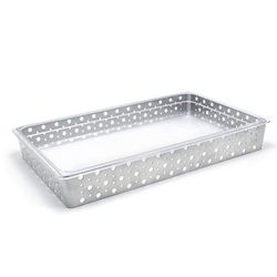 Front of the House BHO071BCI20 Rectangular Ice Housing / Pan Set- 20 3/4" x 12 3/4" x 2 3/4", Iron, Silver