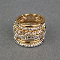 Lucky Brand Two Tone Pave Ring Stack - Women's Ladies Accessories Jewelry Rings