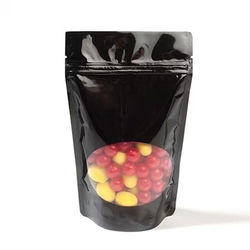 XL Black Gusset Zipper Pouch Gusseted Bags w/ Oval Window - Holds 1 lb. - Food Safe Size 8 1/4" x 3 1/2" x 11 1/2" 100 Bags Pouches