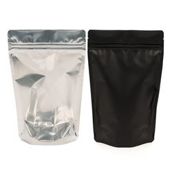 Small Food Safe Resealable Pouch Bags Clear Front with Black & Silver Back - Holds 2 oz. Size: 4" x 2 3/8" x 6" 100 Bags Pouches