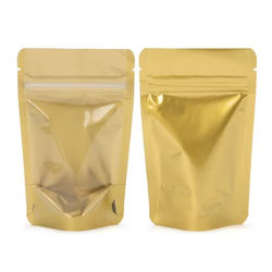 XS Zipper Pouch Baggies Hold 1 Ounce - Gold with Clear Front - Food Safe & Heat Seal Size: 3 1/8" x 2" x 5 1/8" 100 Bags Pouches