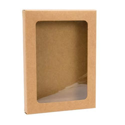 Kraft Paper Window Box with Attached PET Sheet A1 3 3/4" x 5/8" x 5 3/16" 25 pack