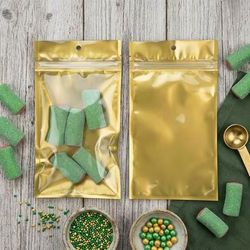 Gold Backed Metallized Hanging Zipper Barrier Bags w/Tear Notches 4" x 6 1/2" 100 pack