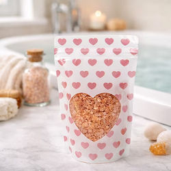White Stand Up Zipper Pouch with Rose Gold Mini Hearts 5 1/8" x 3 1/8" x 8 1/8" 25 pack