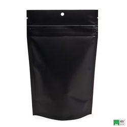 Matte Black Eco Compostable Child Resistant Stand Up Pouches 5 1/8" x 2 1/2" x 8 1/8" 100 Pack