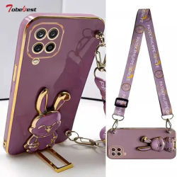 Crossbody Lanyard Rabbit luggage bracket Plating Case for Samsung Galaxy A12 A22 A32 A42 A52 A52S