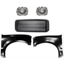 2006 Ford F-350 Super Duty 5-Piece Kit Grille Assembly, Black Shell and Insert, Grille, includes Fenders and Headlights