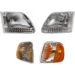 1998 Ford F-150 4-Piece Kit Driver and Passenger Side Headlights with Corner Lights, with Bulbs, Halogen